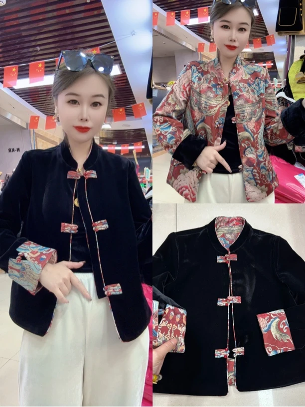 857春季新款新中式提花双面穿时尚百搭短款上衣外套