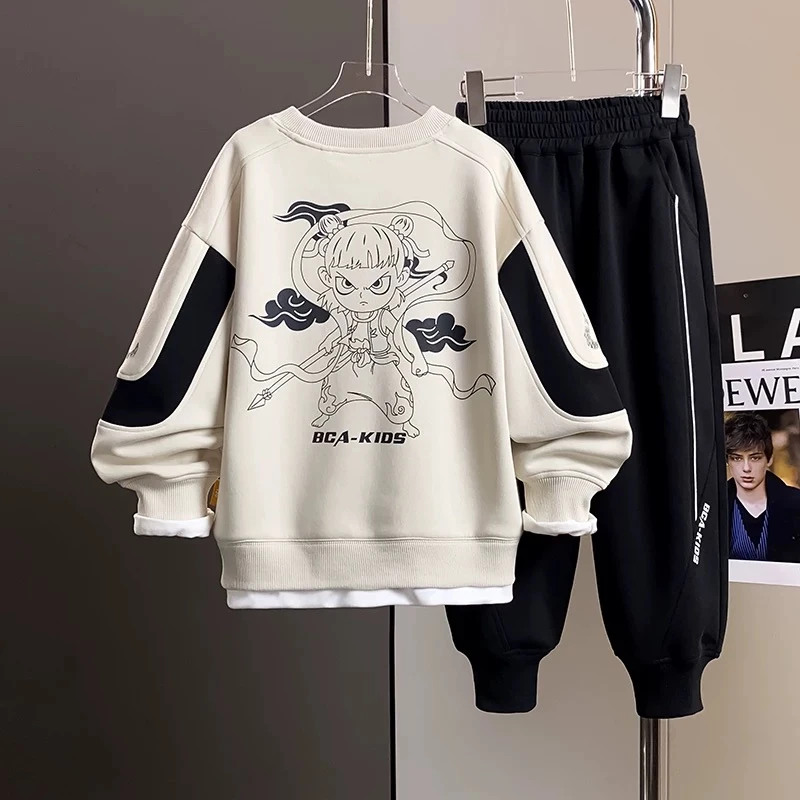 男童春装哪吒套装2025新款中大童春秋款儿童小男孩运动假两件炸街