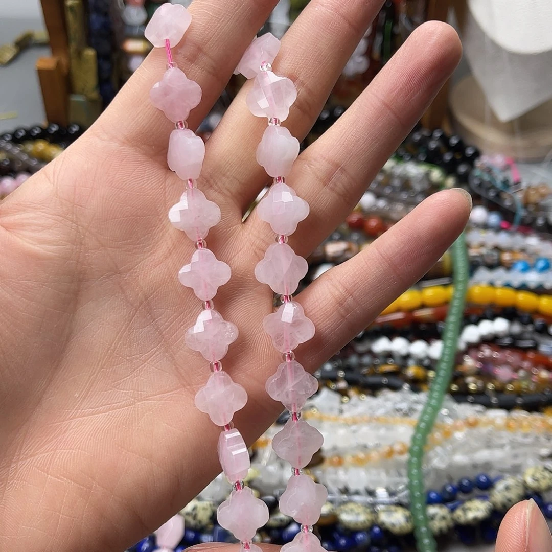 玛瑙/玉髓未镶嵌珠宝半成品卡13粉晶四叶草一条