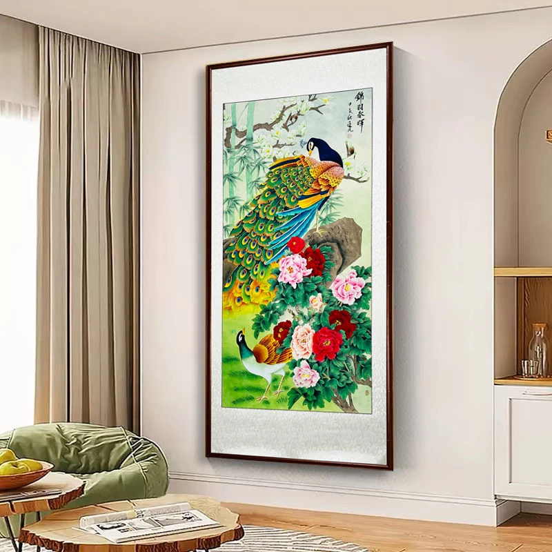 孙献良老师 工笔作品 锦羽春晖孔雀图 客厅装饰画