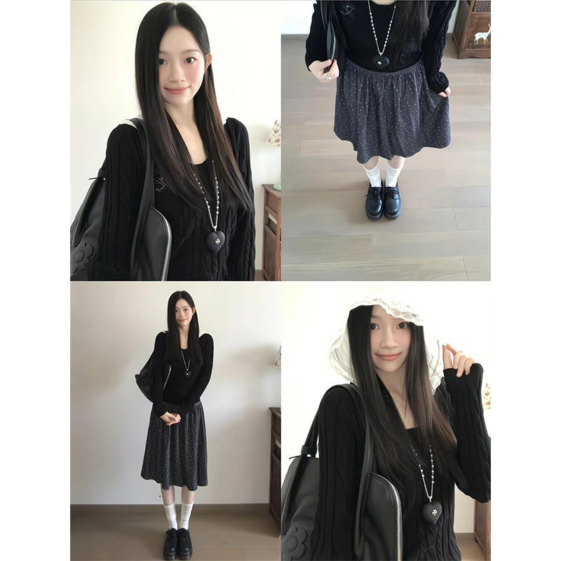2025新款女士早秋季时尚穿搭设计感修身显瘦针织上衣高腰半身裙