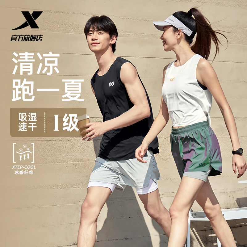 乐跑学院丨特步运动背心男女2025新款夏跑步情侣户外无袖印花T恤