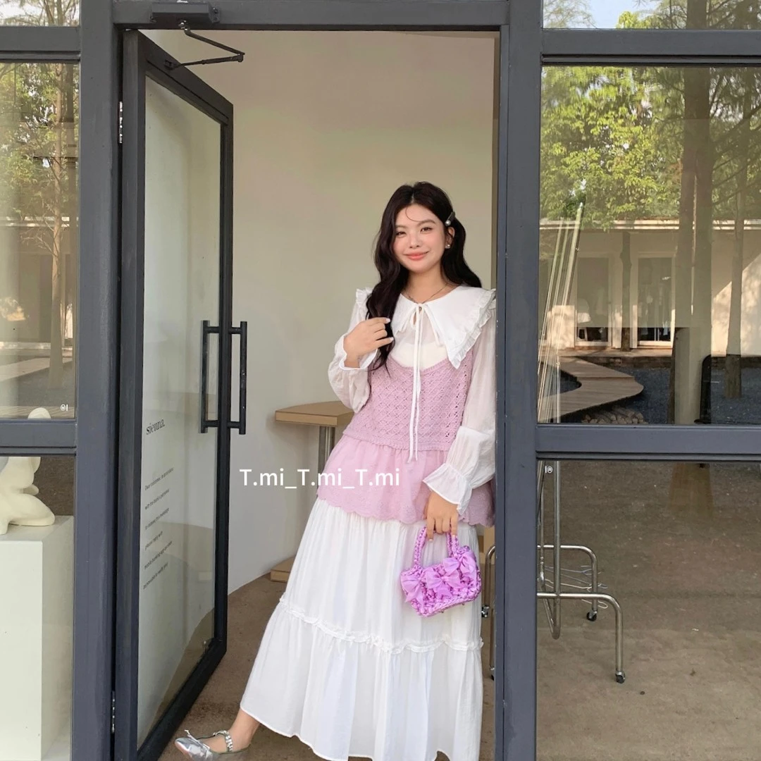 S+泡泡袖双排扣甜美风夏季法式绑带吸汗