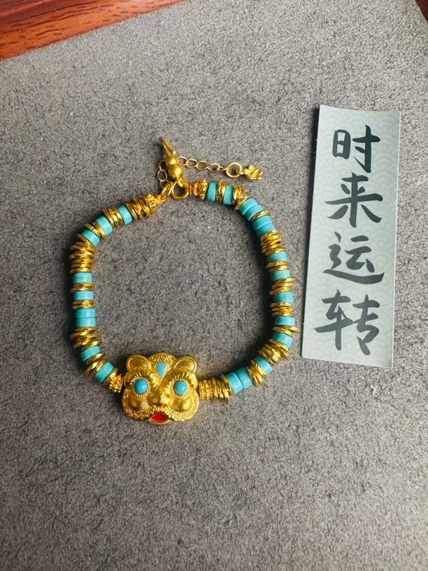 铜合金珐琅手链 原创设计手链女款绿松虎头盘缠手串时尚百搭饰品