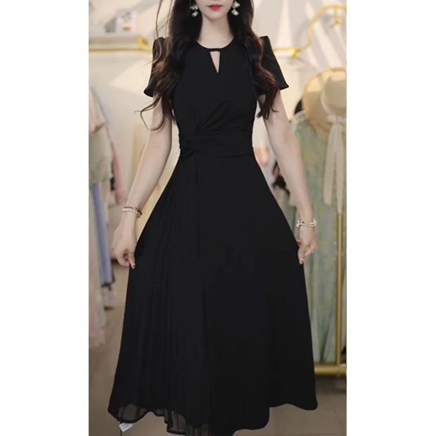 L5345黑色2025气质新款连衣裙赫本风夏季时尚高级小香风腰裙子潮