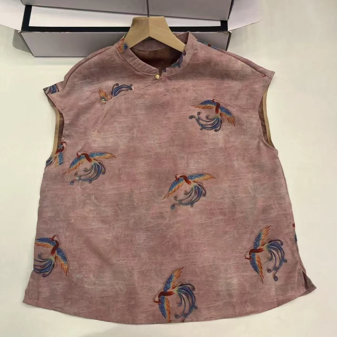 烟粉--中式国风气质时尚洋气碎花夏季复古无袖显瘦休闲轻奢上衣