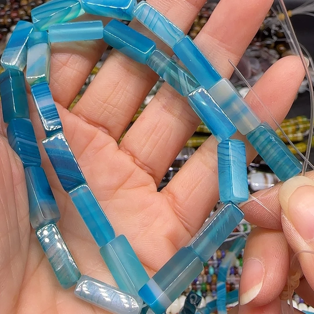 玛瑙/玉髓合金珠宝半成品蓝玛瑙5-14mm一条