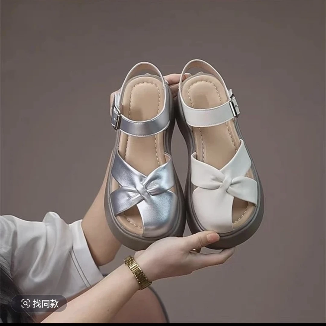 防滑甜美罗马凉鞋公主鞋软底一字式扣带包头凉鞋包头