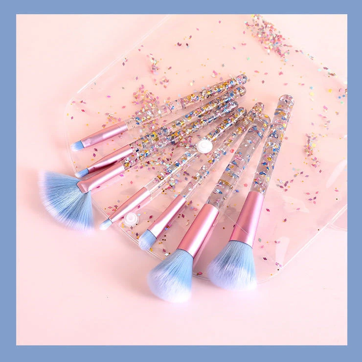 【疆藏包邮】新款7支透明星空亮片水晶流沙柄化妆刷套装眼部眼影刷