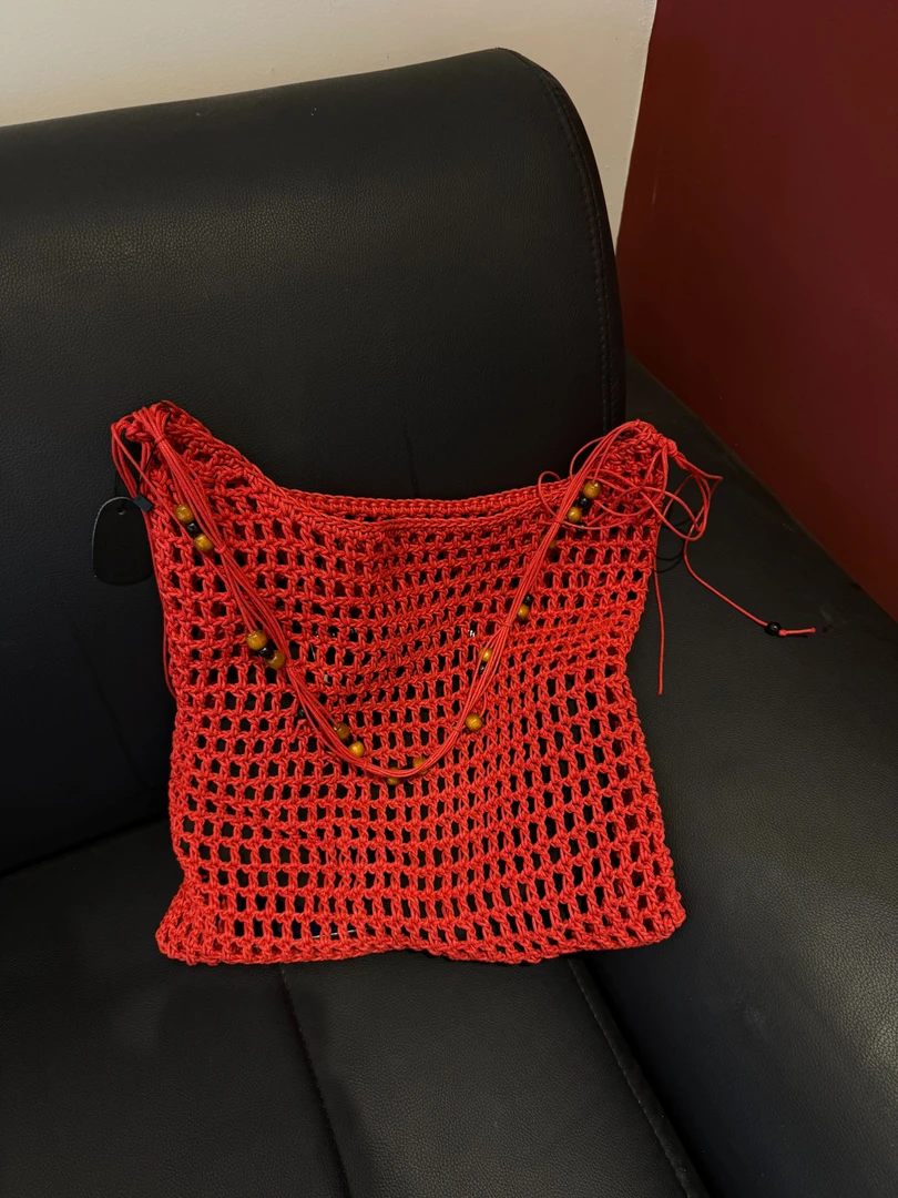 李豆儿 小众设计 手工绳编织包串珠肩带法式镂空 单肩斜挎包
