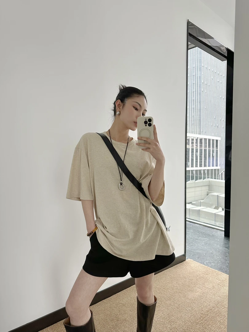 Action Studios【燕麦T】新款纯色圆领中长款短袖SS7738