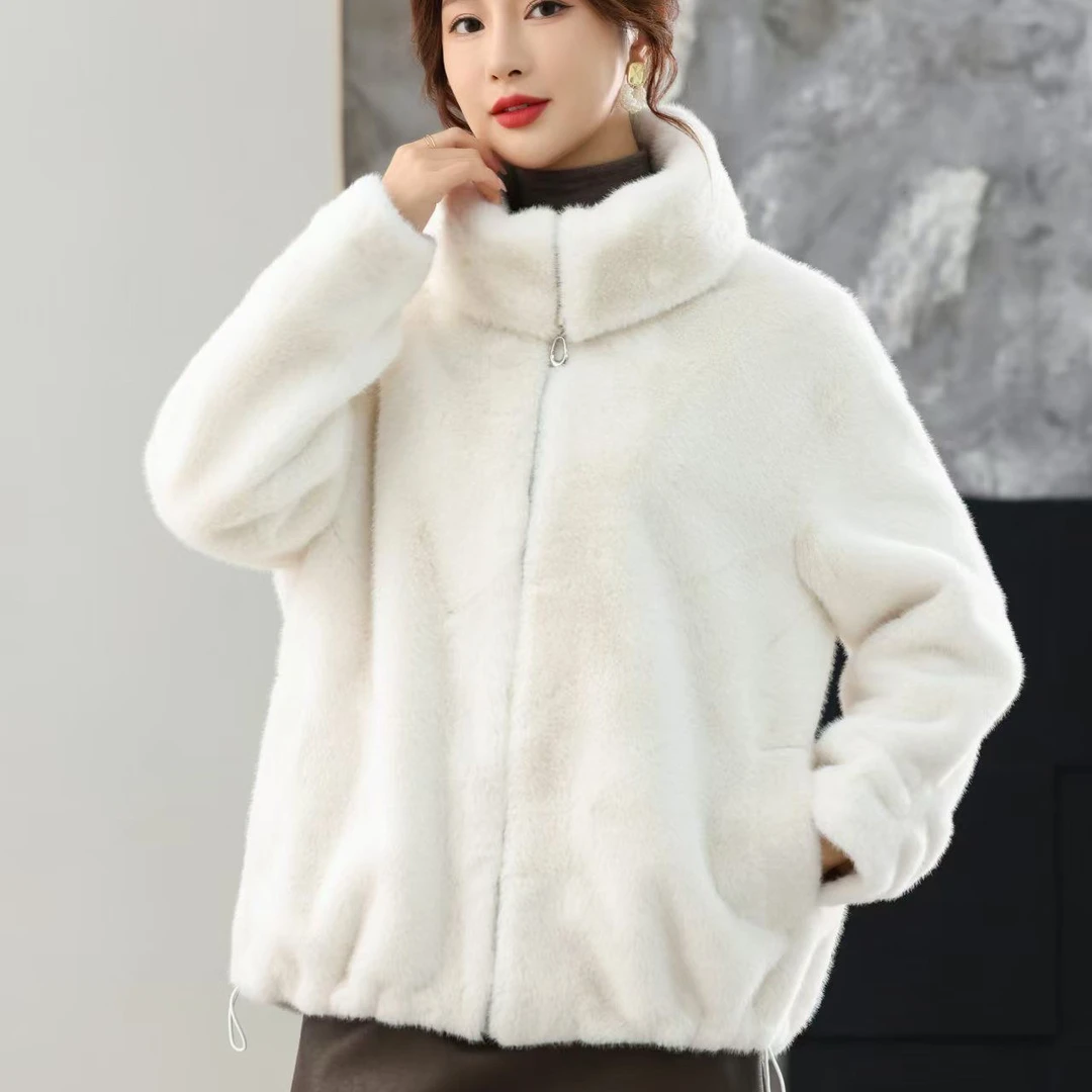 2024冬季皮毛一体贵夫人上衣新款大翻领保暖毛绒海宁毛毛外套大衣