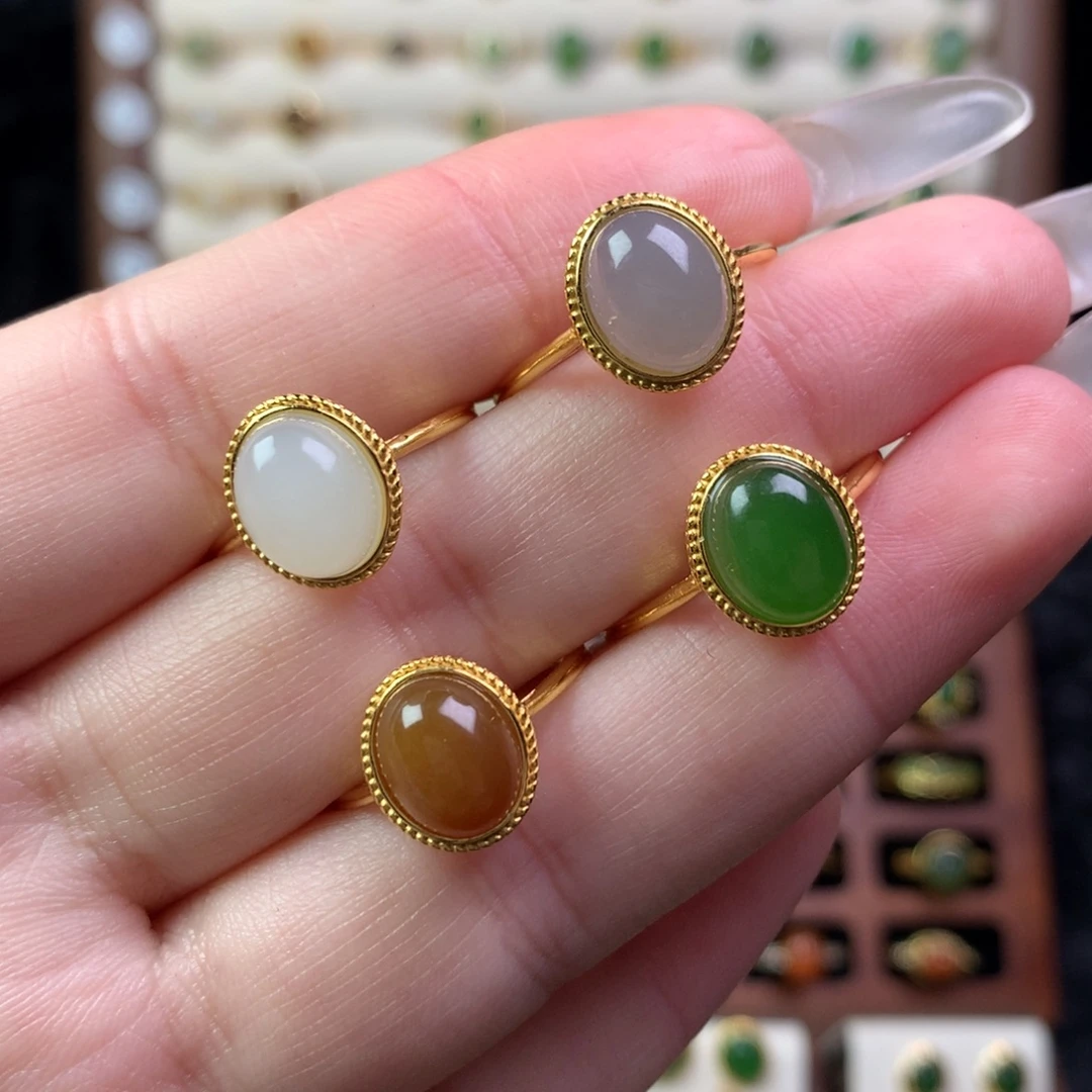 和田玉银S925镶嵌戒指