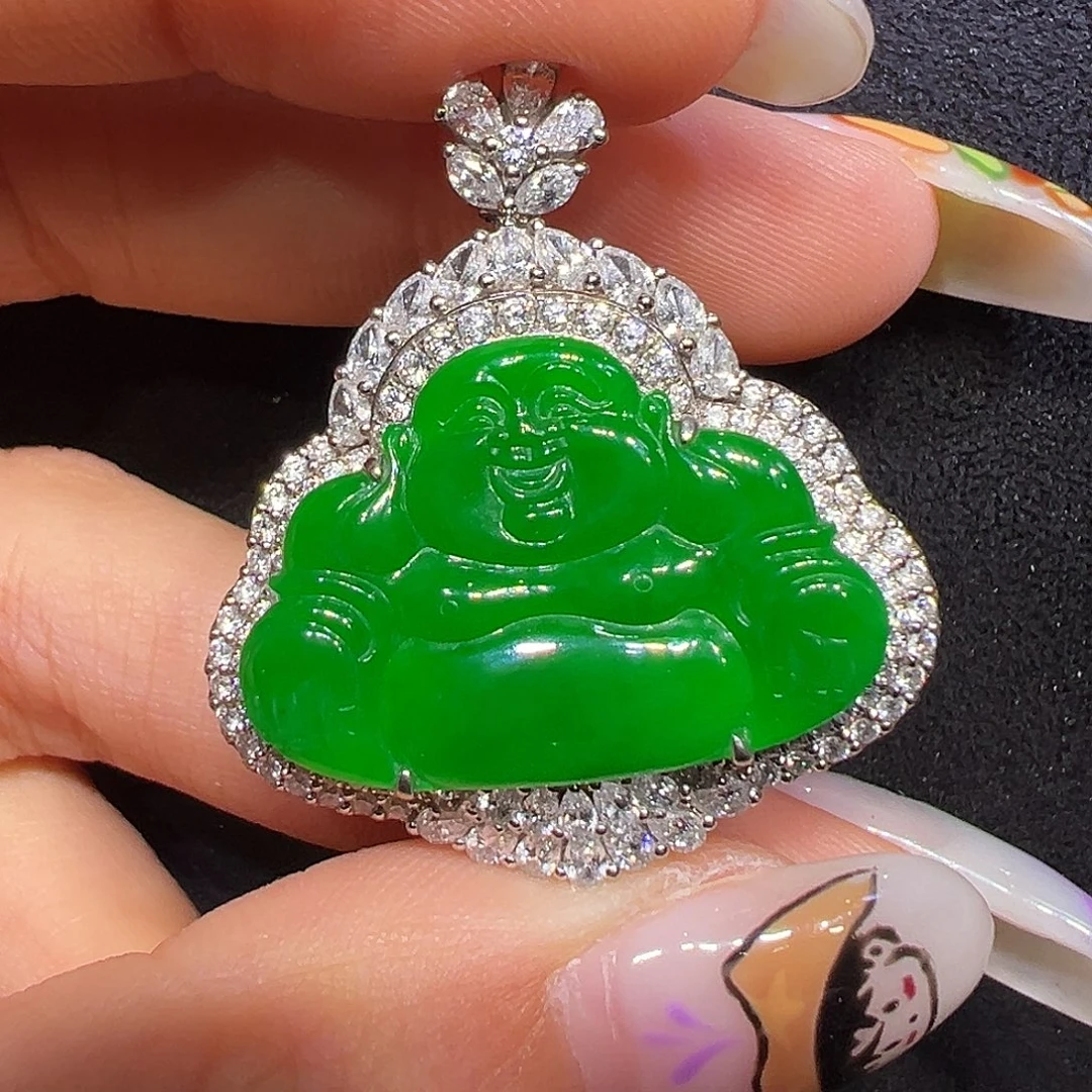 翡翠18K金镶嵌颈饰佛公