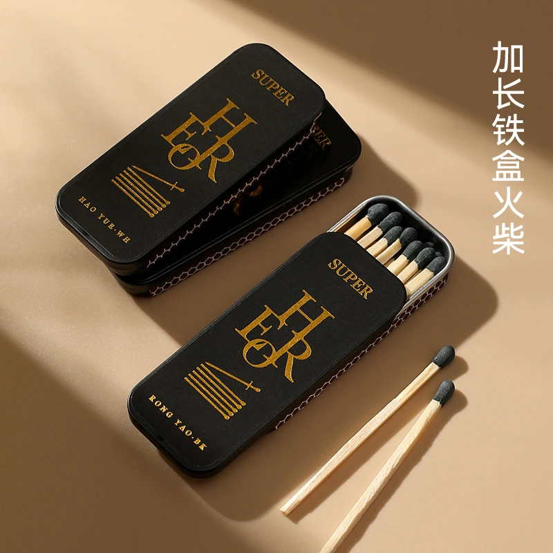 老式专业黑色滑盖铁盒加长彩头洋火居家香薰65mm家用创意雪茄专业