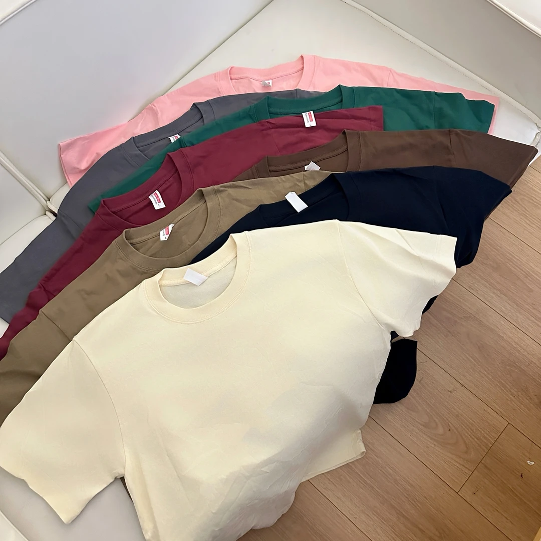 【KIKI】夏季重磅厚实不透纯棉短袖T恤美式宽松打底纯色OH109