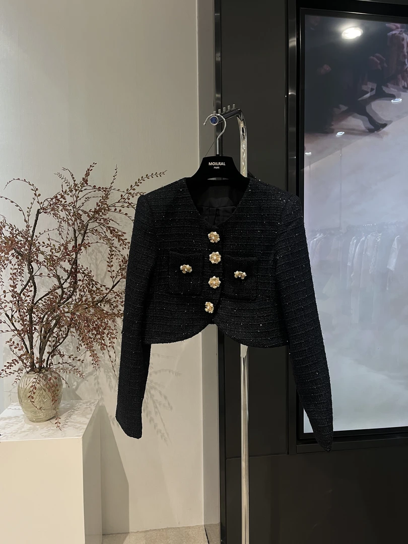 LT小香风气质短款时尚黑色短外套粗花呢女装228