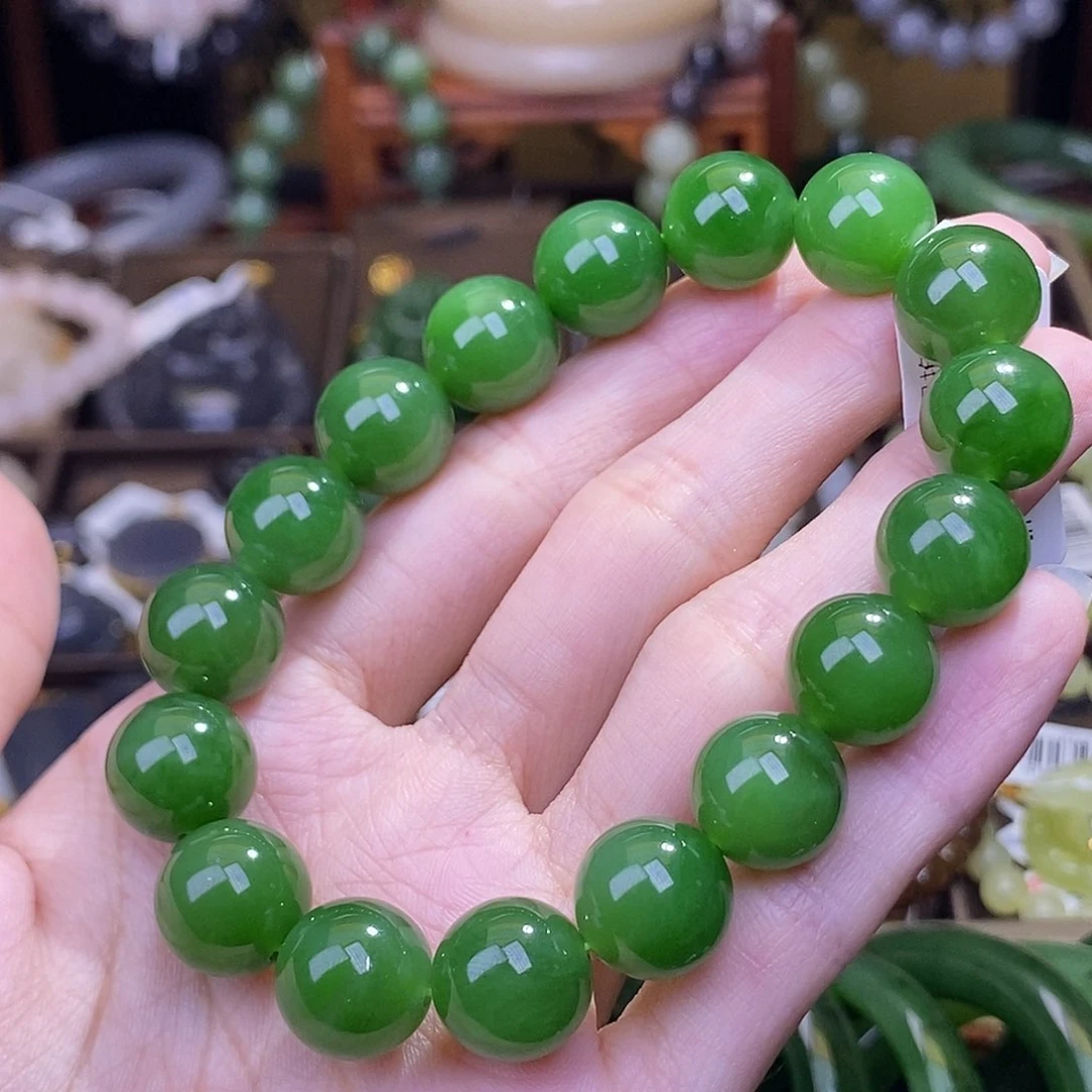 和田玉手镯未镶嵌碧玉阳绿手串12MM