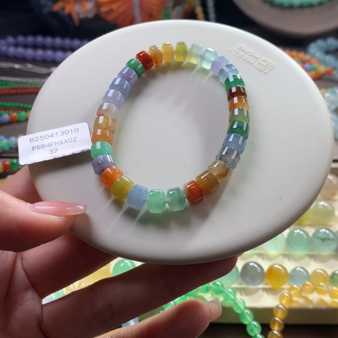 未镶嵌手链翡翠浓艳彩虹桶珠卡7.3-7.6