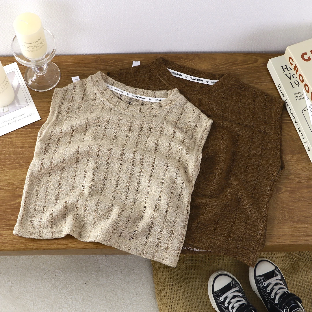 夏季新款镂空儿童款时尚百搭透气宽松外穿无袖背心薄款卡通男女宝