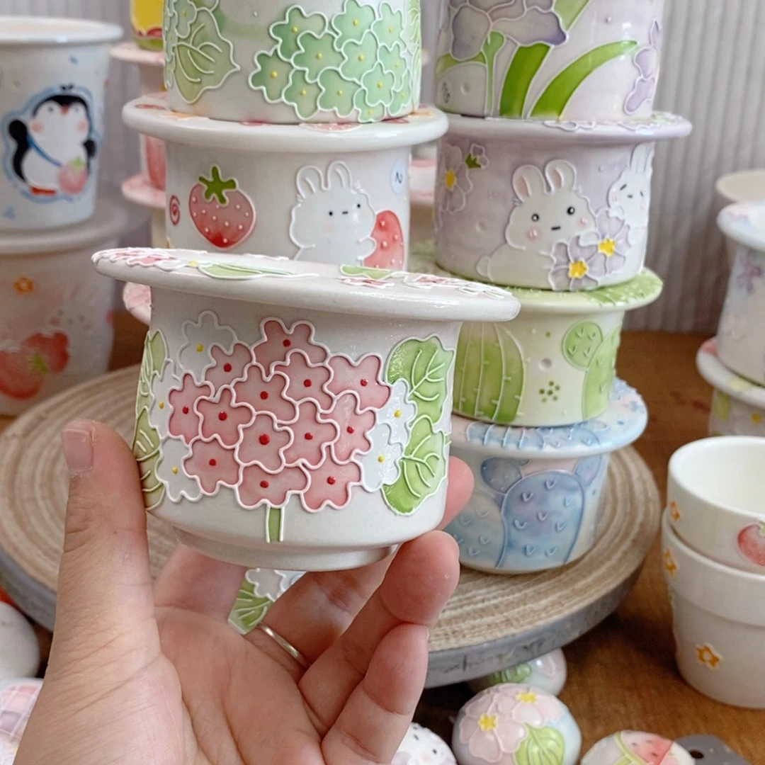 白泥手绘多肉花盆可**?194