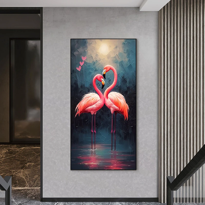 入户玄幻装饰画玄关画走廊尽头挂画现代过道壁画客厅火烈鸟60120