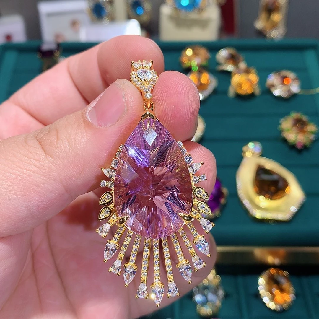 水晶颈饰银S925镶嵌K***琳吊坠