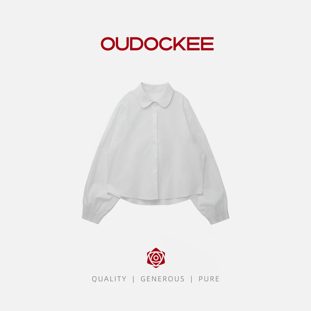 OUDOCKEE 鸥鸥【100棉】公主衬衫 米白灯笼袖娃娃领上衣 CACE732T
