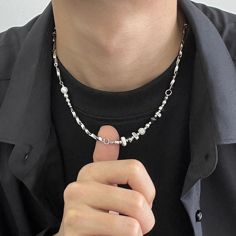 钛钢项链 拼接不掉色颈链男潮嘻哈小众高级设计感锁骨链冷淡配饰