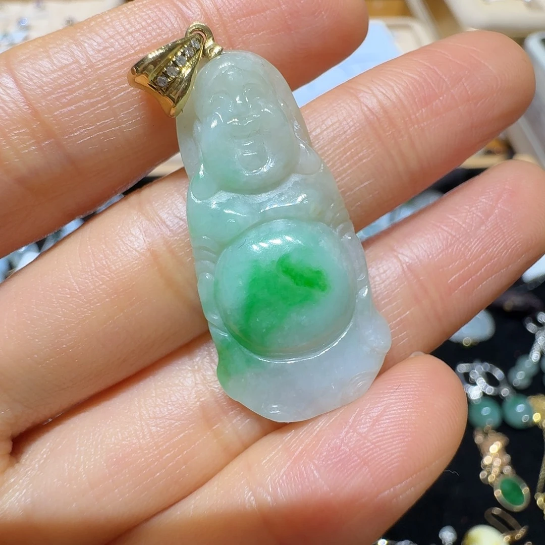 翡翠18K金镶嵌吊坠(不含链)