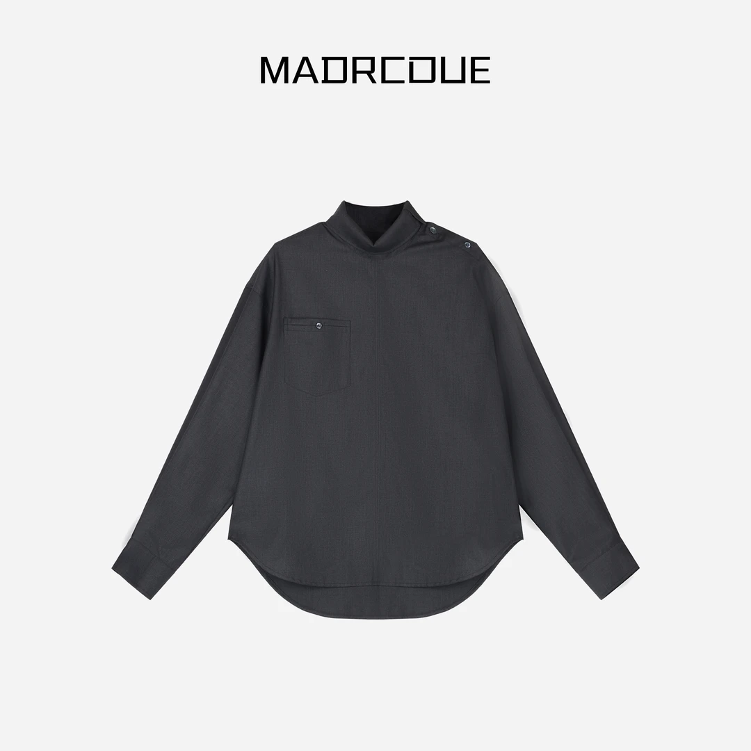 MADRCOUE 翻领不规则拼接斜门襟衬衫603220