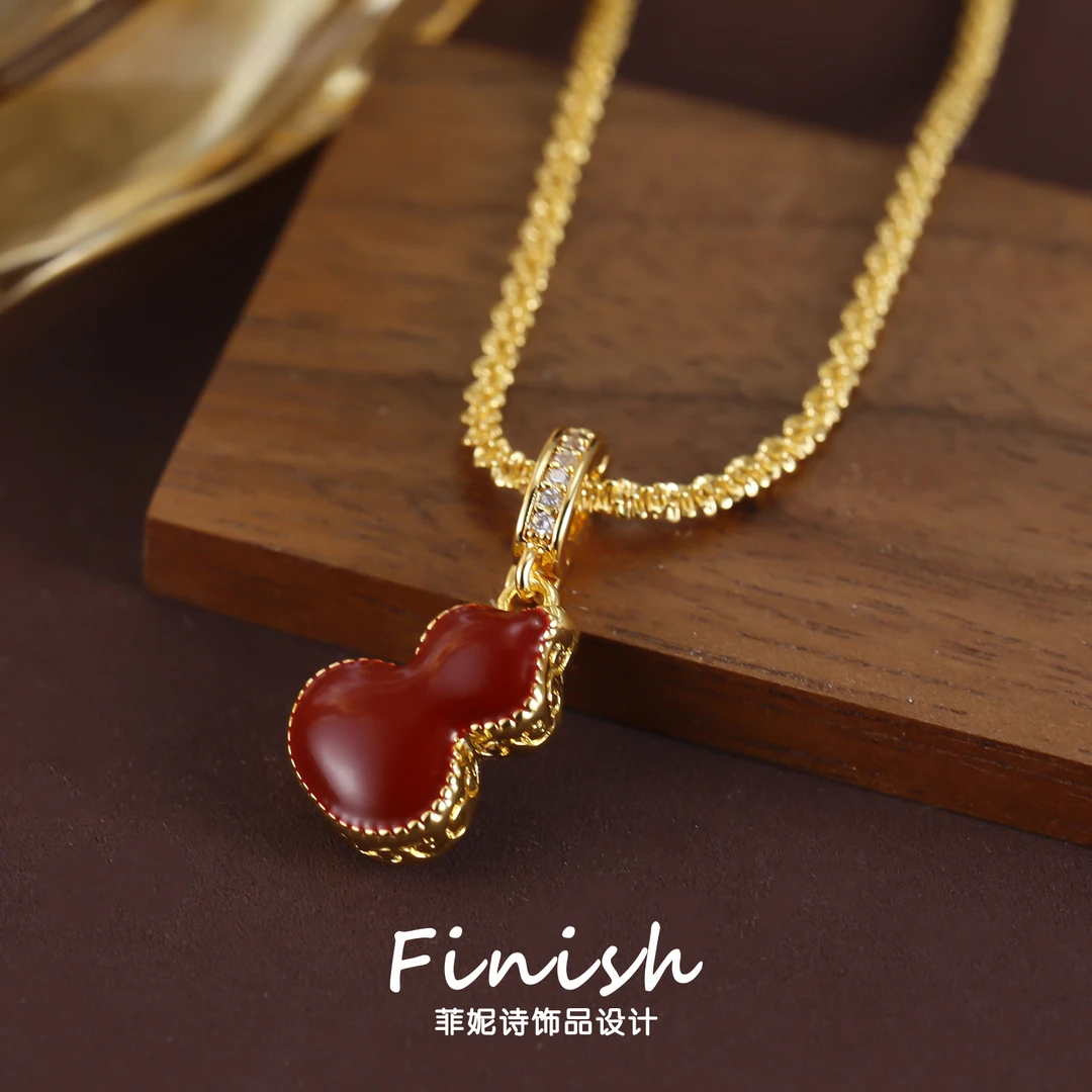 铜合金项链 菲妮诗【新中式】双面福禄安可拉红色葫芦吊坠项链A083
