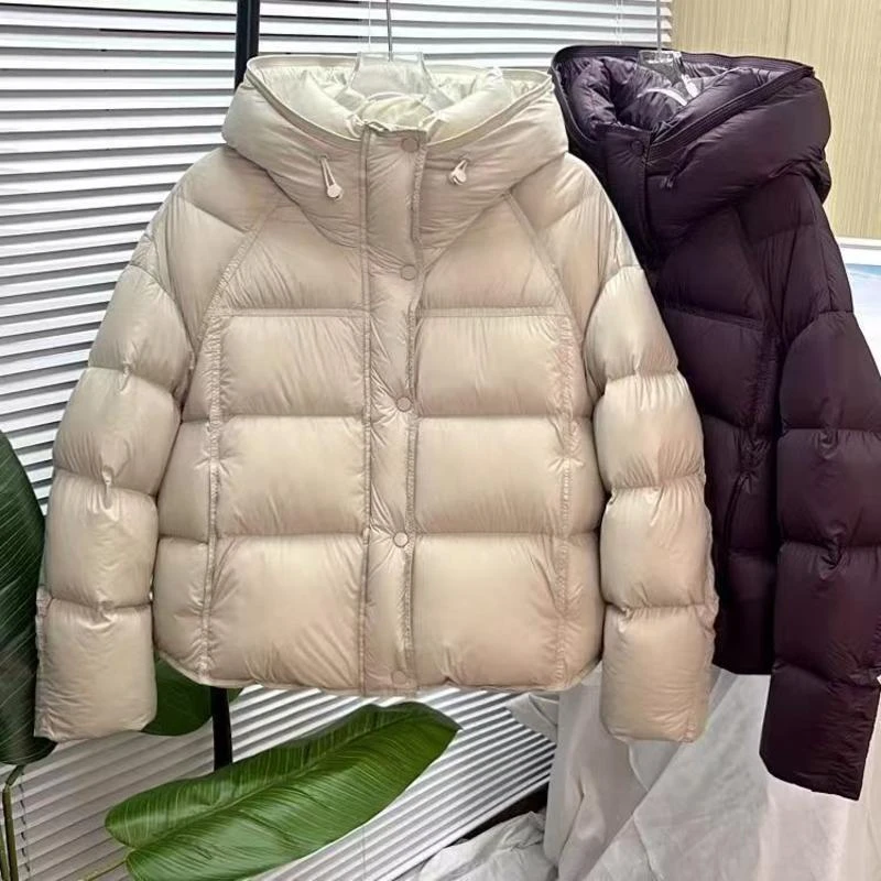 2025新品秋冬纯色泡芙短款连帽宽松面包服加厚保暖羽绒棉服外套