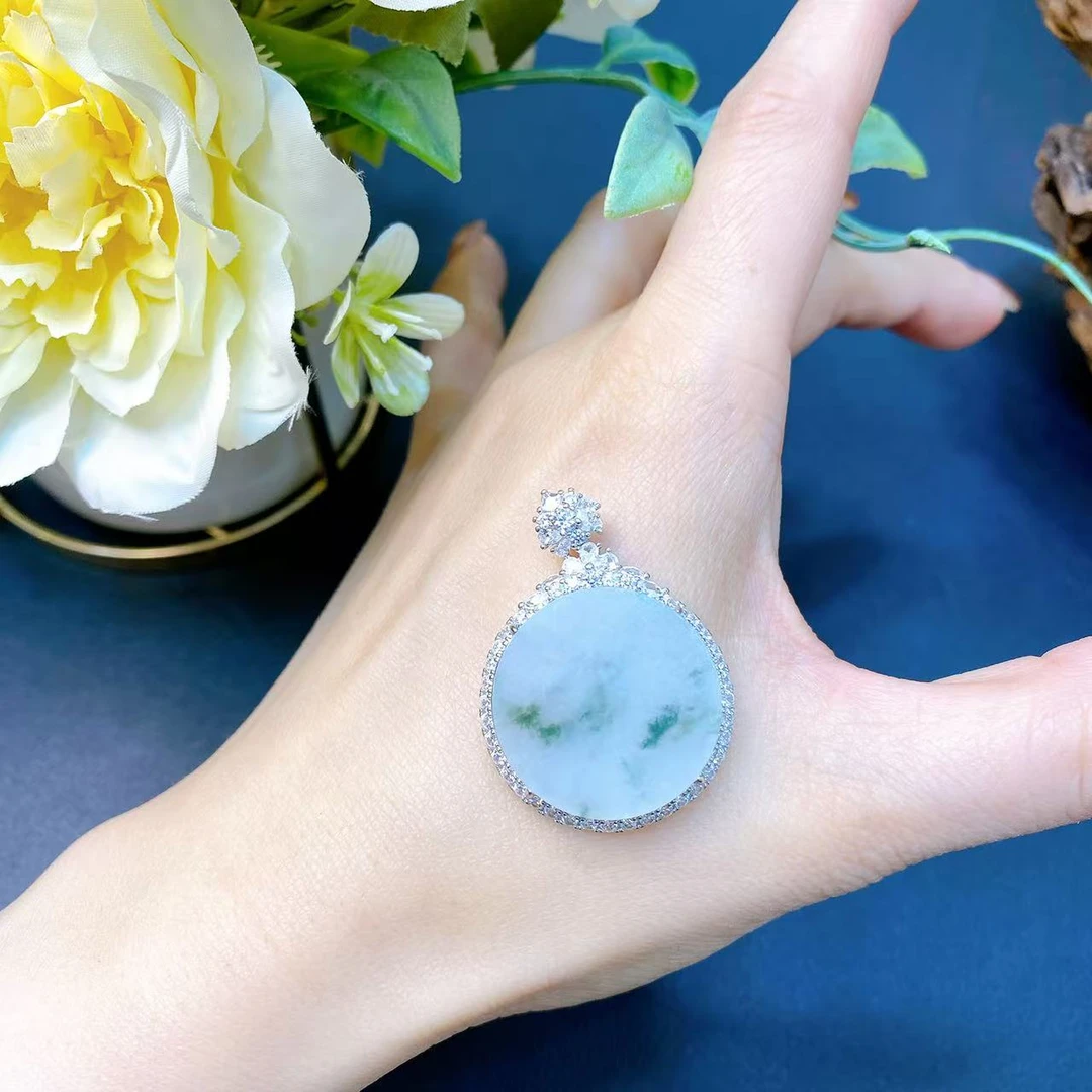 2406110238  CYX 翡翠s925飘花圆牌吊坠 25077 （多样性发其一）