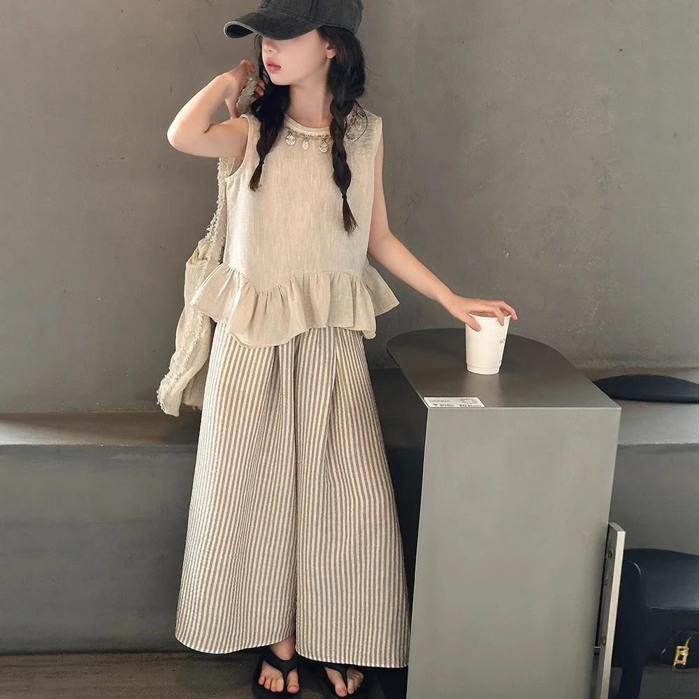 女童夏装套装6-12岁小女孩波西米亚风无袖两件套薄款宽松时尚气质