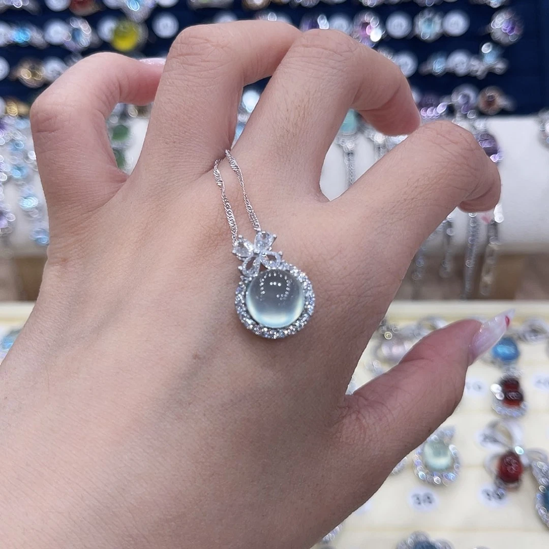 岫玉银S925镶嵌吊坠傻**n