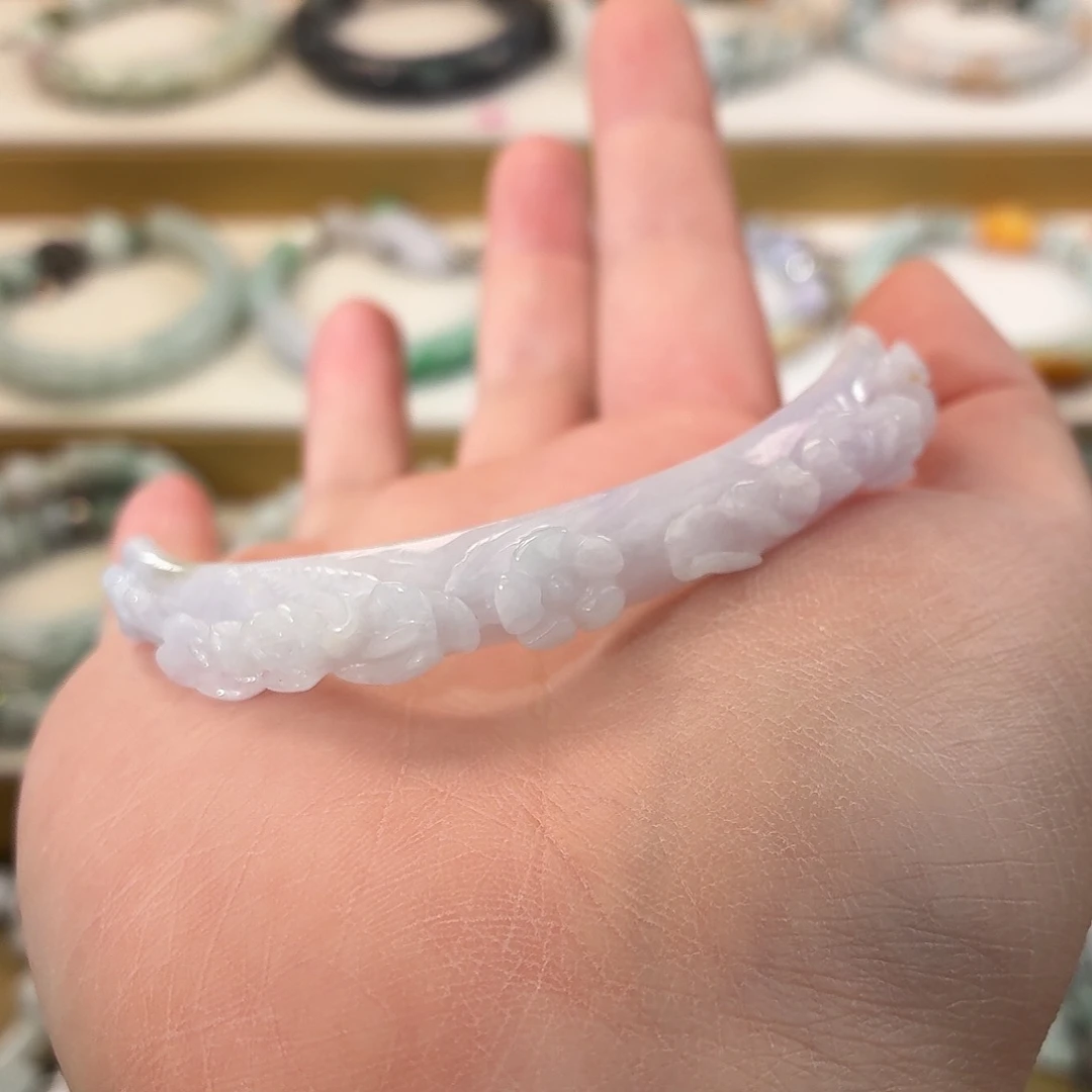 雨***石翡翠未镶嵌手镯翡翠小细条紫色