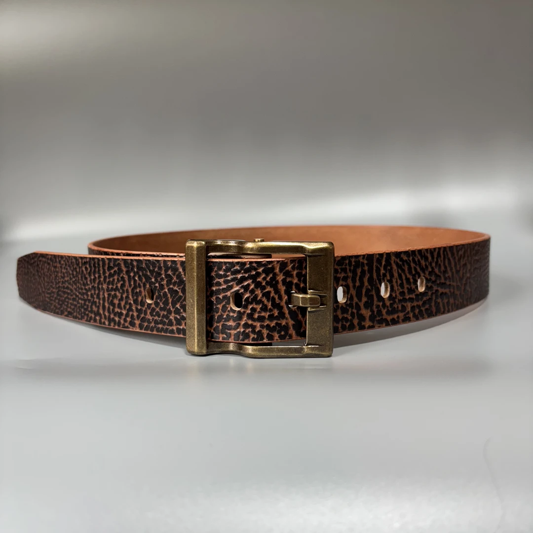 腰带头层牛皮皮带男士纯铜针扣手工磨边复古不掉皮耐用腰带