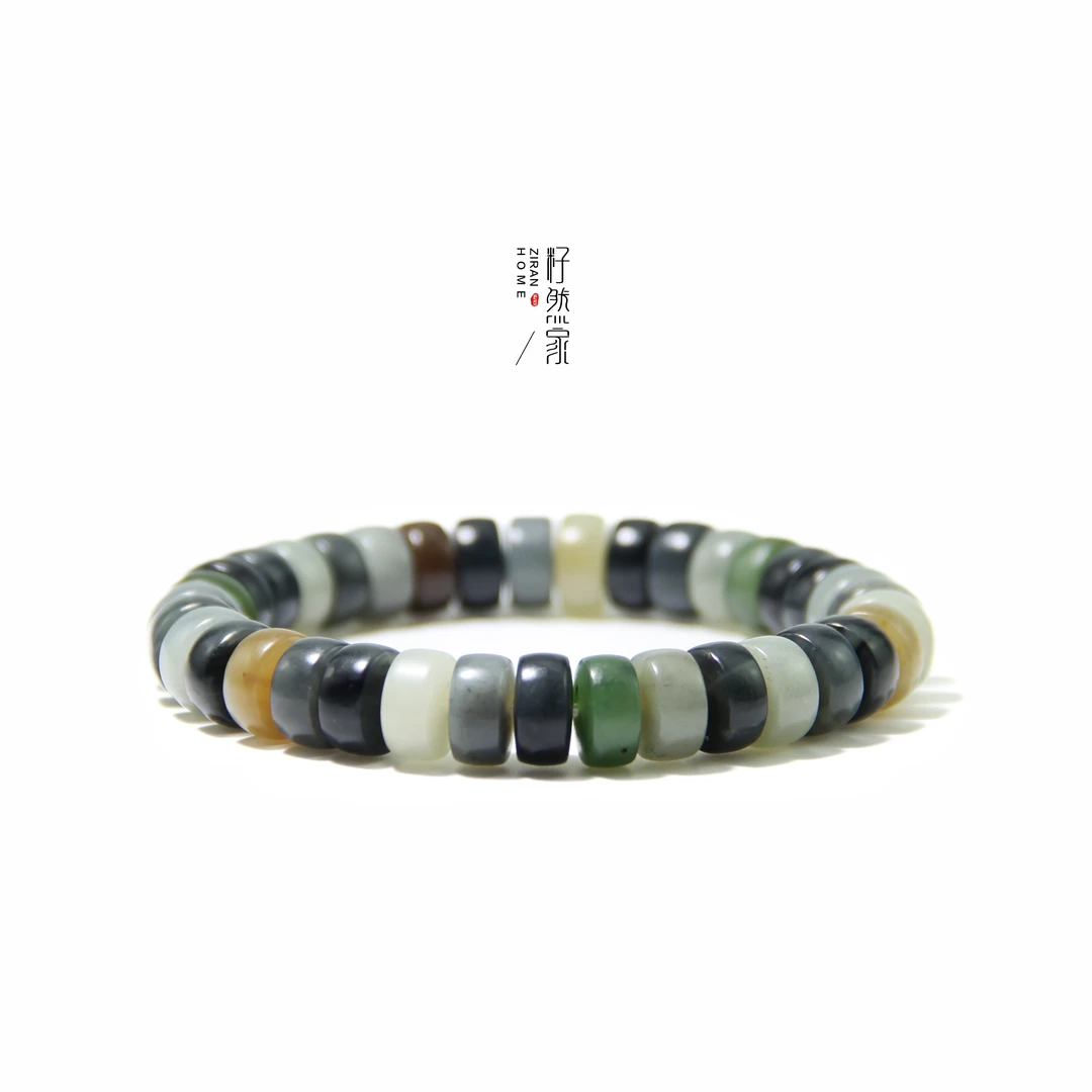 天然新疆和田玉楼兰三色精工直切药片手串10mm（多样性发其一）