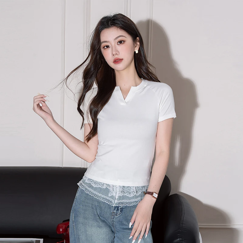 【嗨牌·莱赛尔V领】夏季修身型常规款短袖T恤纯色韩版百搭LJ0631