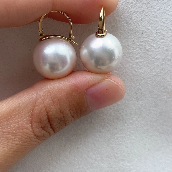 淡水珍珠耳饰18K金镶嵌15-16