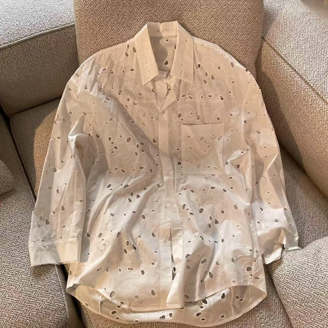 时尚长袖衬衫女潮流小众设计休闲镂空发型师衬衣百搭简约复古轻奢