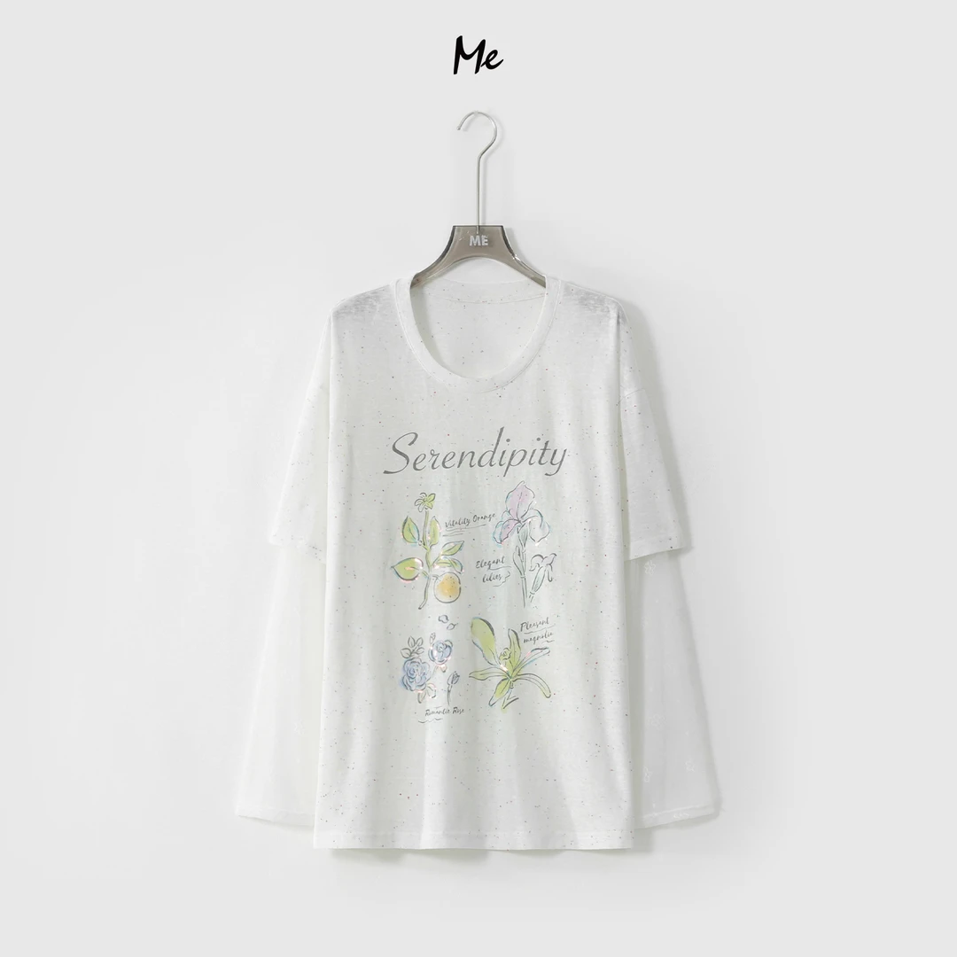 ME【插花假两件芝麻T】蕾丝拼接透气显瘦时尚百搭一手长T恤MESS5362