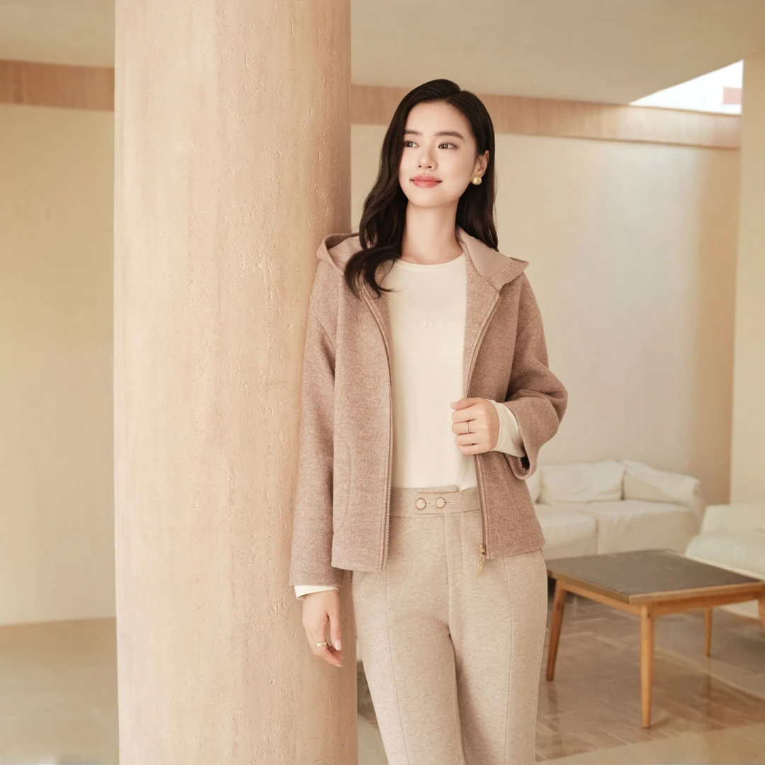 FINITY新款短外套女上衣女外套秋季女外套针织短款时尚女士双面