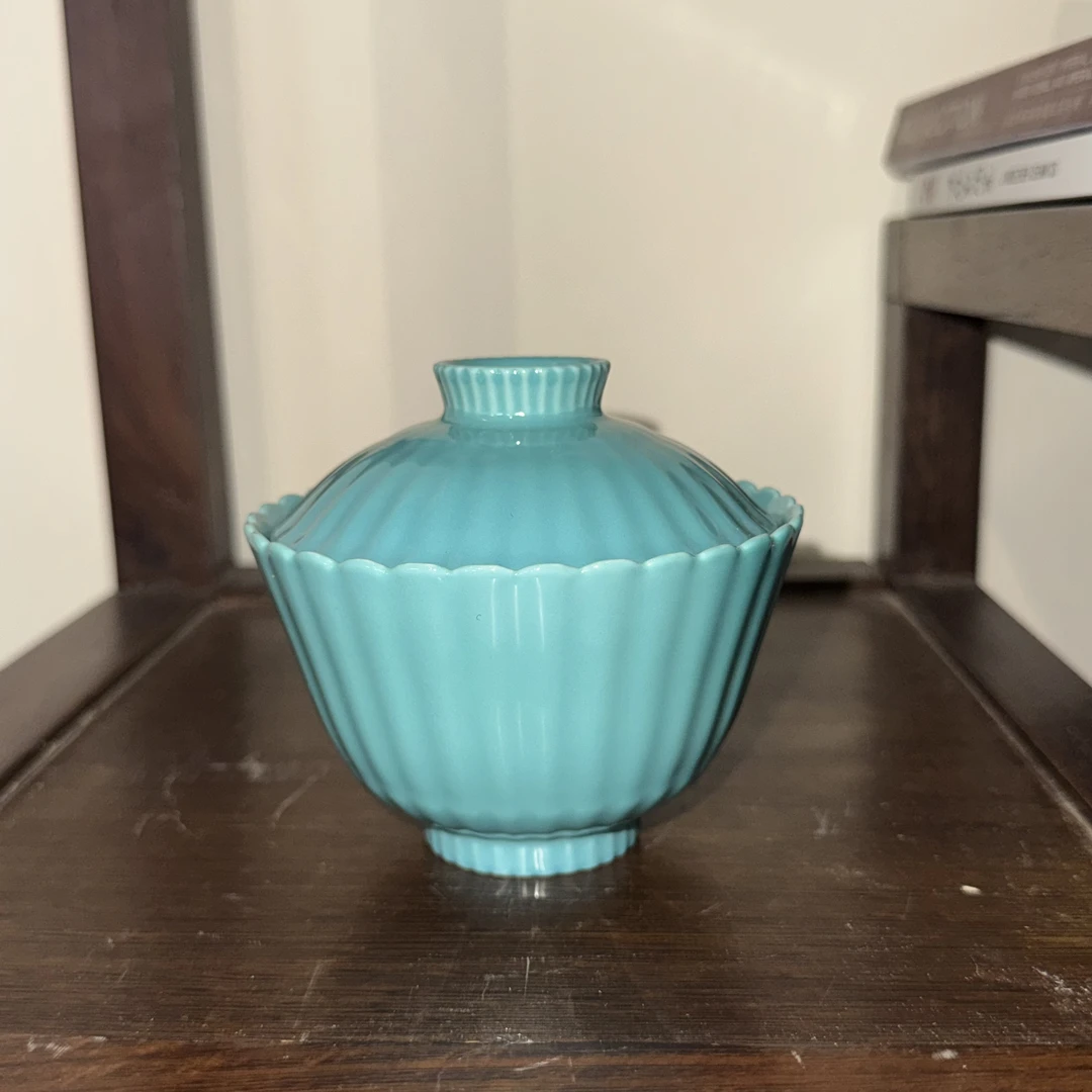 【小乔赏瓷】古窑风火窑绿釉菊瓣盖碗