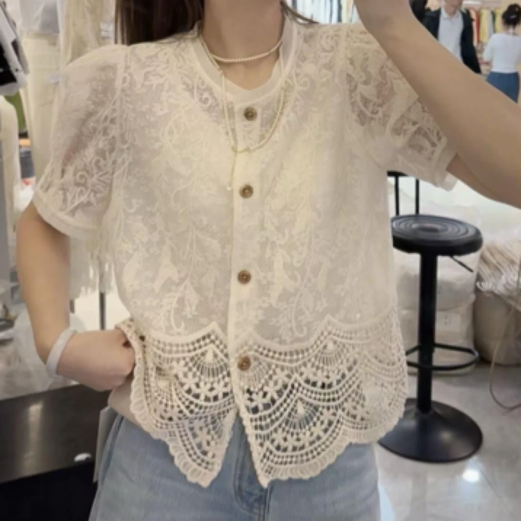 蕾丝花边衬衫短袖8070