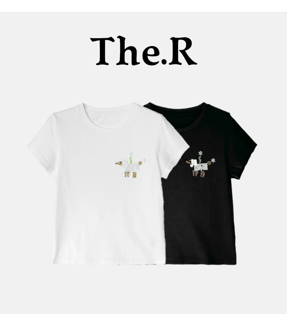 『范范极简』“珍珠小狗”立体重工珍珠小狗设计百搭钉珠腊肠狗短袖