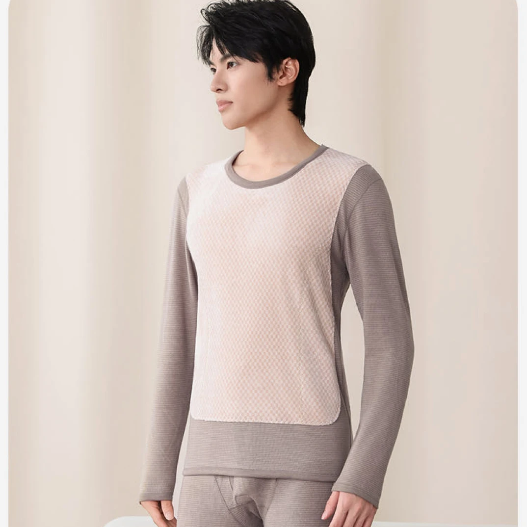 男士加厚贴片式保暖内衣套装圆领防寒秋衣秋裤舒适内穿时尚休闲