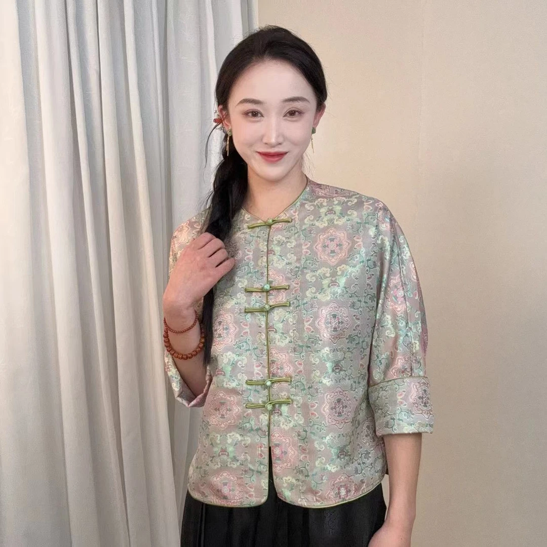 【幻彩异色萝】2024新中式异色罗双面穿小衫圆领盘口上衣CR-1 8910