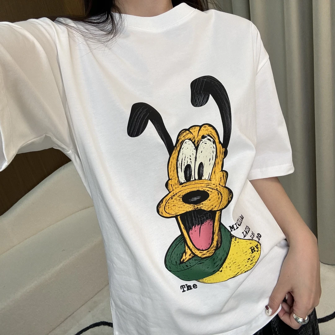 2025早春新品卡通小狗纯棉圆领短袖T恤印花宽松休闲时尚潮流百搭